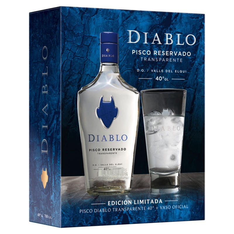 Pack 1 Pisco Diablo 40° Transparente 700 cc + Vaso - Descorcha