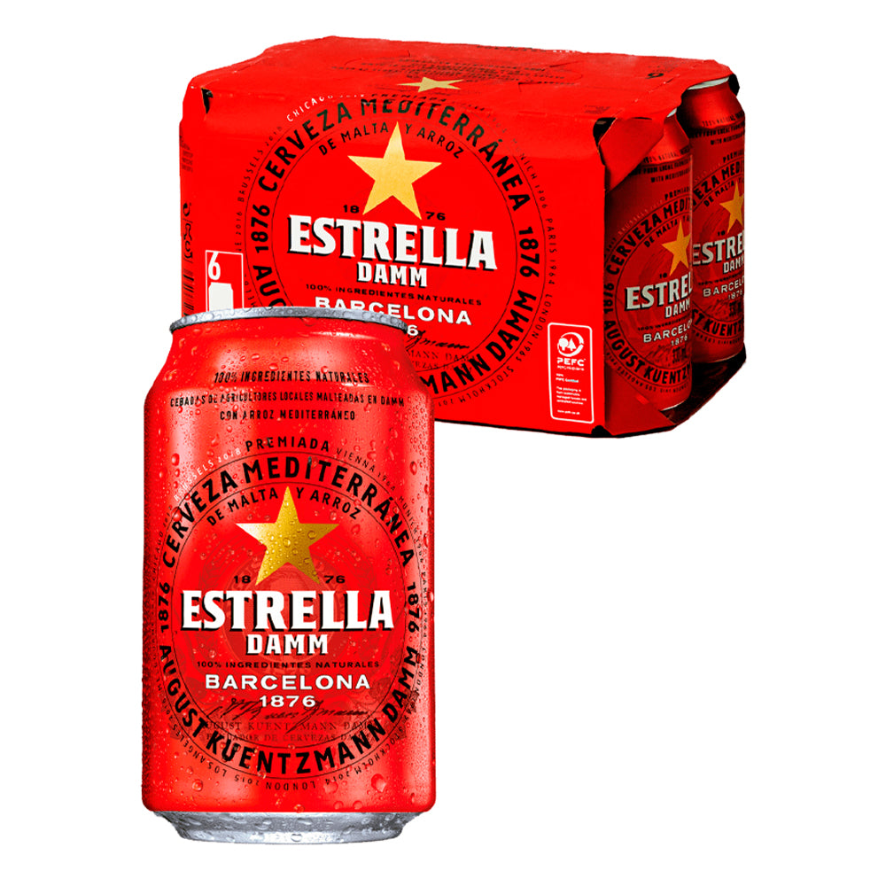 Estrella Damm Lager 6 Lata de 330 cc.