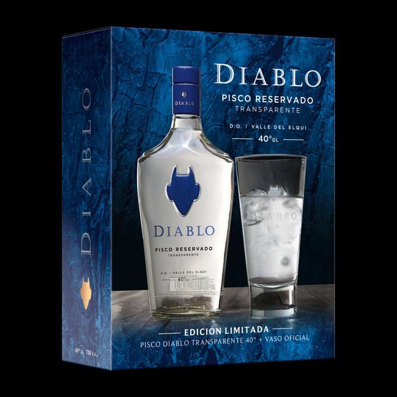 Pack 1 Pisco Diablo 40° Transparente 700 cc + Vaso - Descorcha Chile